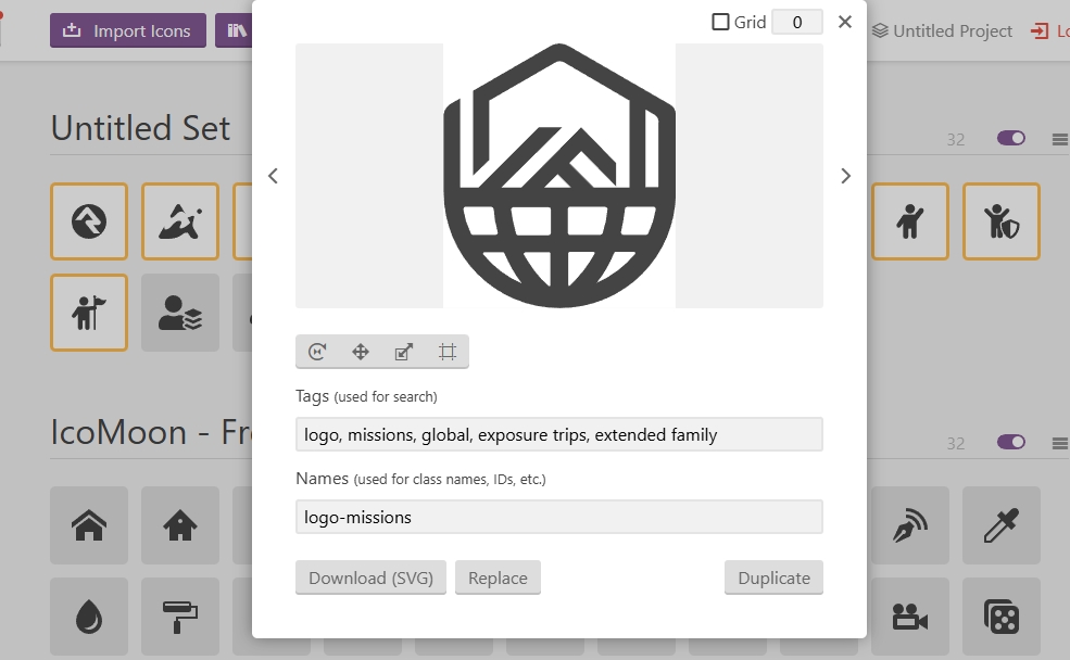 Edit icon tags and name
