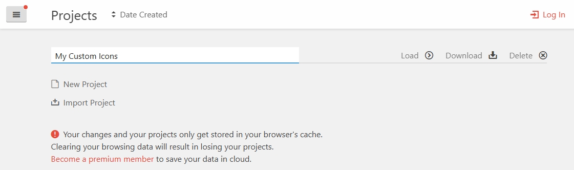 IcoMoon project management page